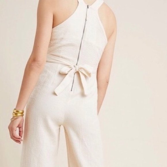 Anthropologie Aren Halterneck Jumpsuit Cream Size 2 Crossover - Picture 11 of 12